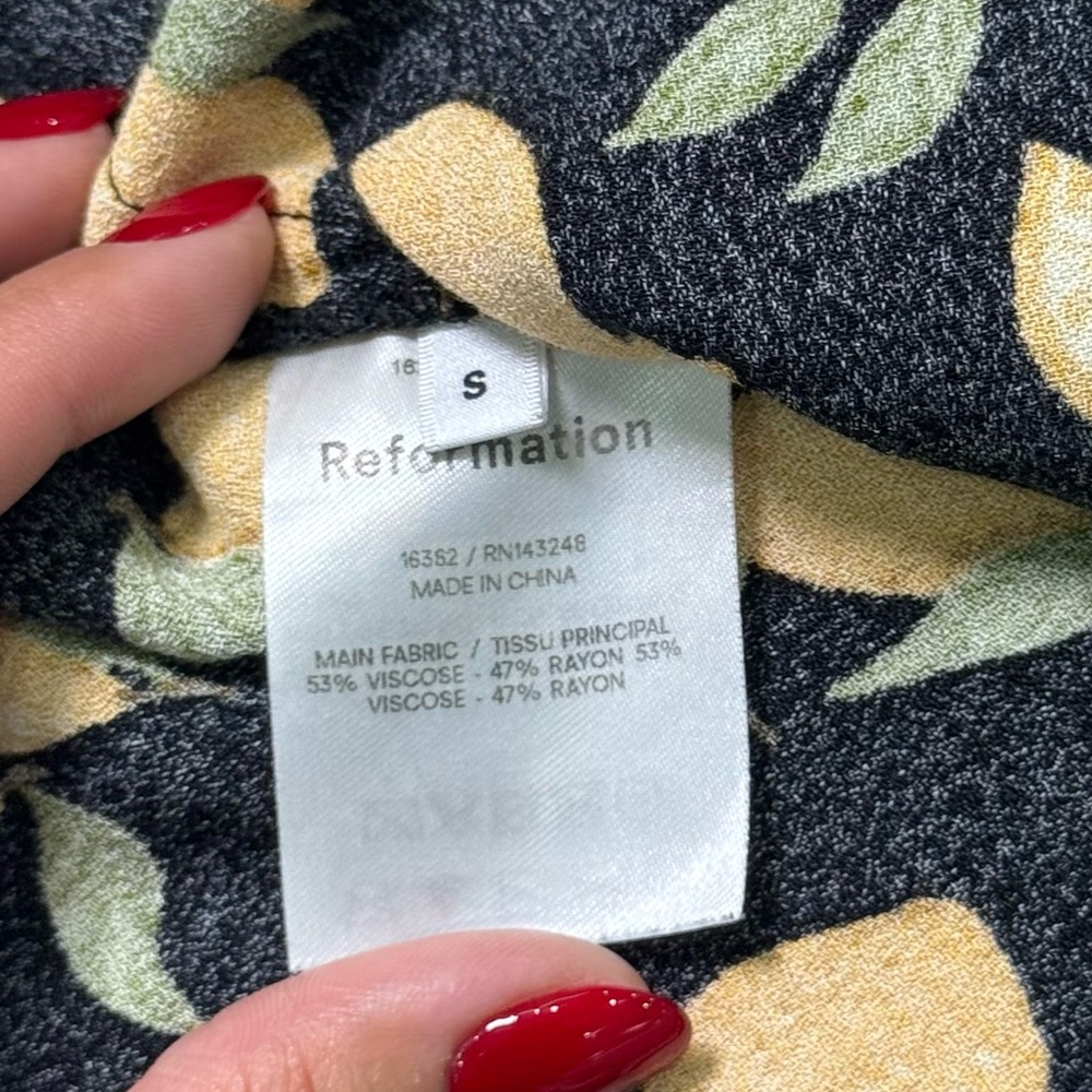 Reformation Lemon Print Mini Slip Dress Black- Size Small - Picture 5 of 6